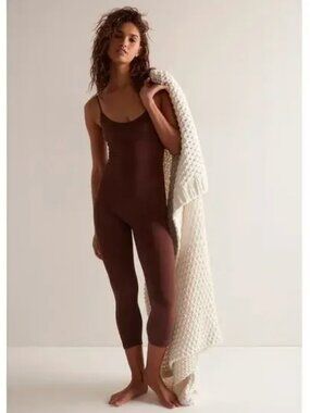Free People brown seamless low back catsuit // M/L